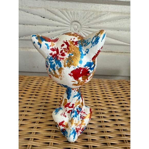 Vintage MCM Ceramic Nodder Bobber Head Cat Kitty Spatter Painted - Picture 5 of 10